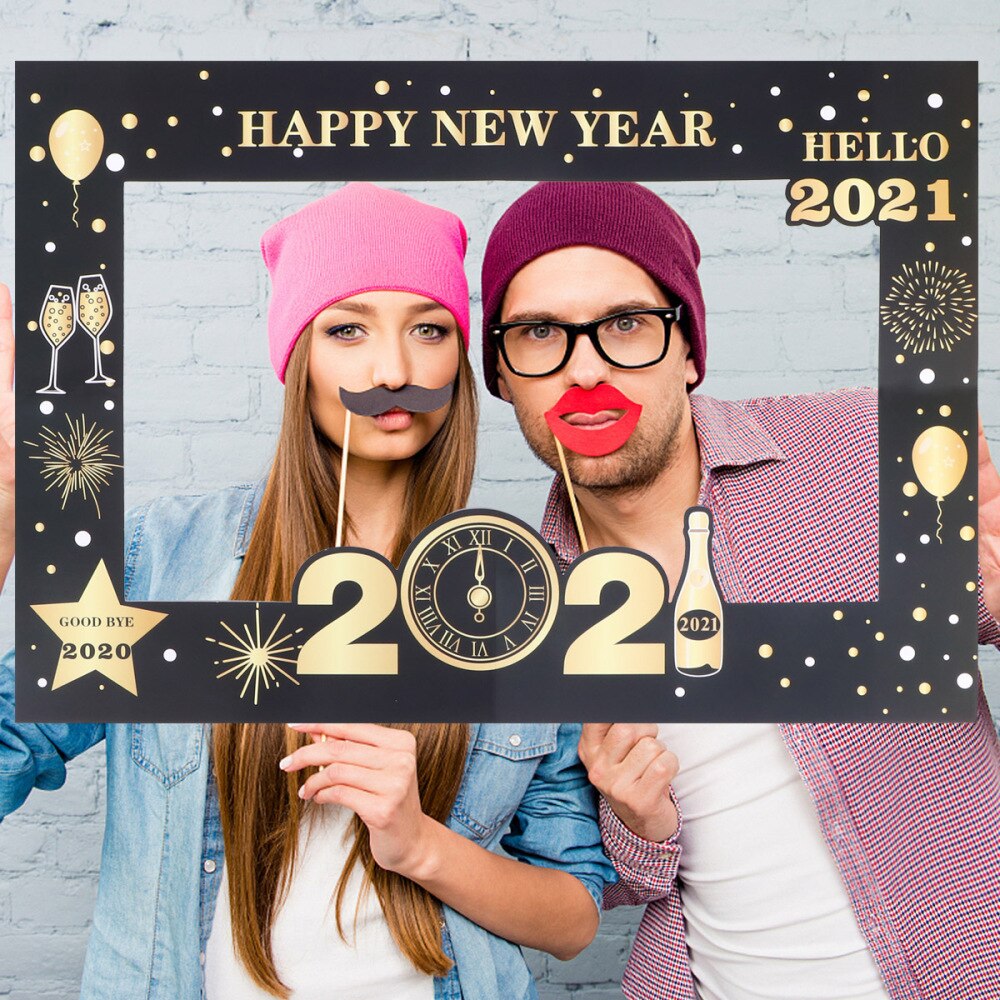 Happy Year Paper Photo Booth Frame Year Eve Party Decoration Photo Booth Props Christmas Decorations for party