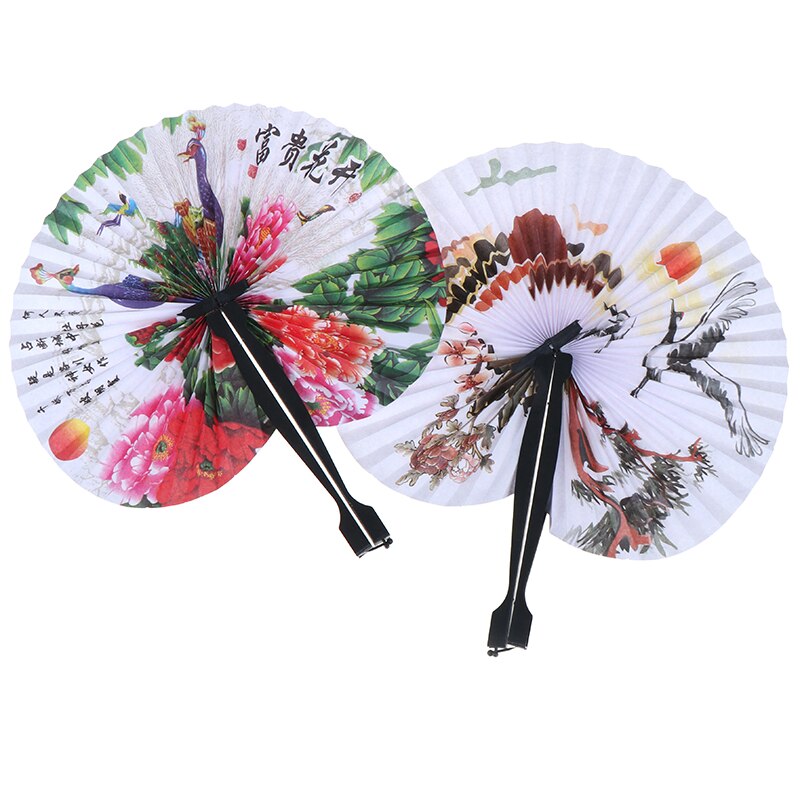 1 Stuk Opvouwbare Papier Fans Hand Gehouden Vouwen Fans Creatieve Retro Windmolen Kleine Ronde Papier Fan Chinese Stijl Hand Ventilator bruiloft