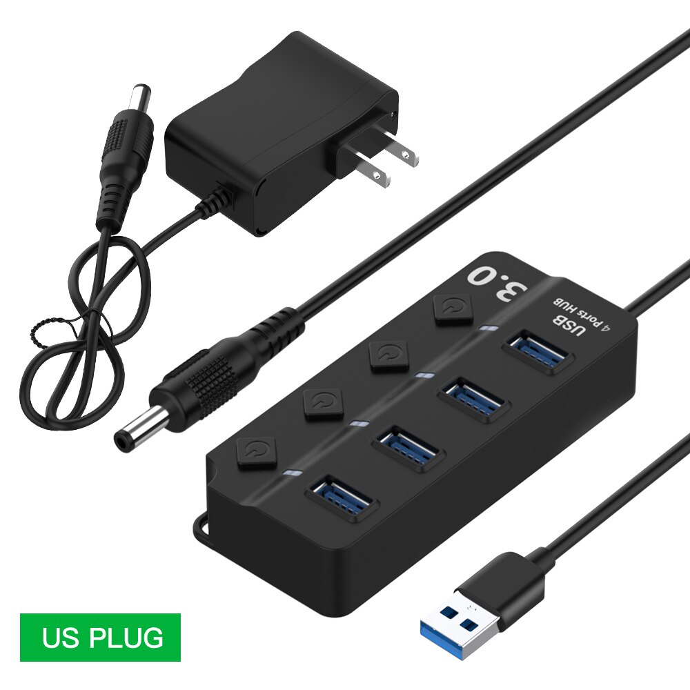High Speed USB Hub 3.0 4/7 Port USB 3.0 Hub Splitter On/Off Schakelaar met EU/ US Power Adapter voor MacBook Laptop PC: 4 Port US Plug 110V