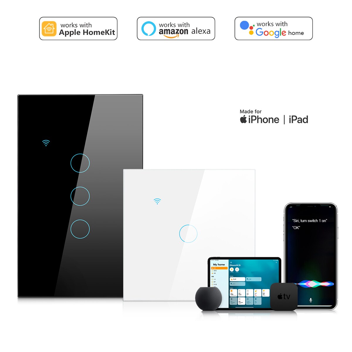 [Mfi Gecertificeerd] Apple Homekit Smart Wifi Touch Sensor Schakelaar Siri Voice Control Draadloze Smart Huis Werk Met Alexa goolge Thuis