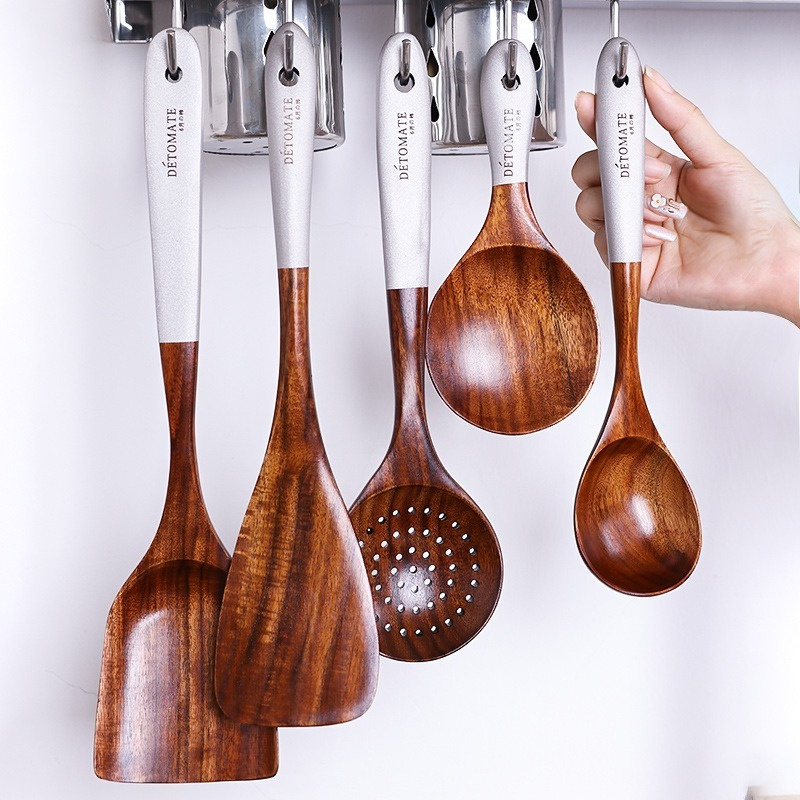 Houten Kookpotten Set Rijstsoep Opscheplepel Massief Houten Keukengerei Accessoires Kookgerei Set Non Stick Handvat Schop