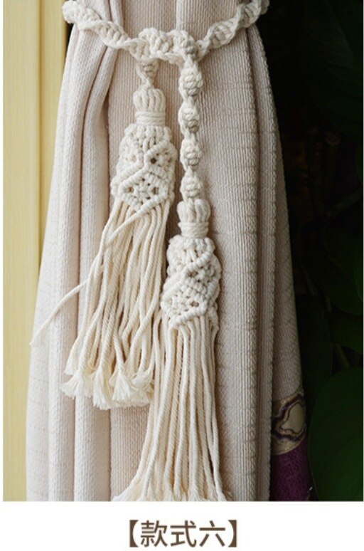 Sujetadores de macramé hechos a mano para cortina, Clips de algodón con borlas, correas de cuerda, soporte de cortina, accesorio para decoración del hogar: F