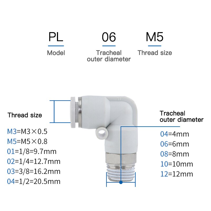 APL solenoid valve accessories PL4 6 8 10mm and miniature solenoid valve connector elbow connector white pneumatic connector