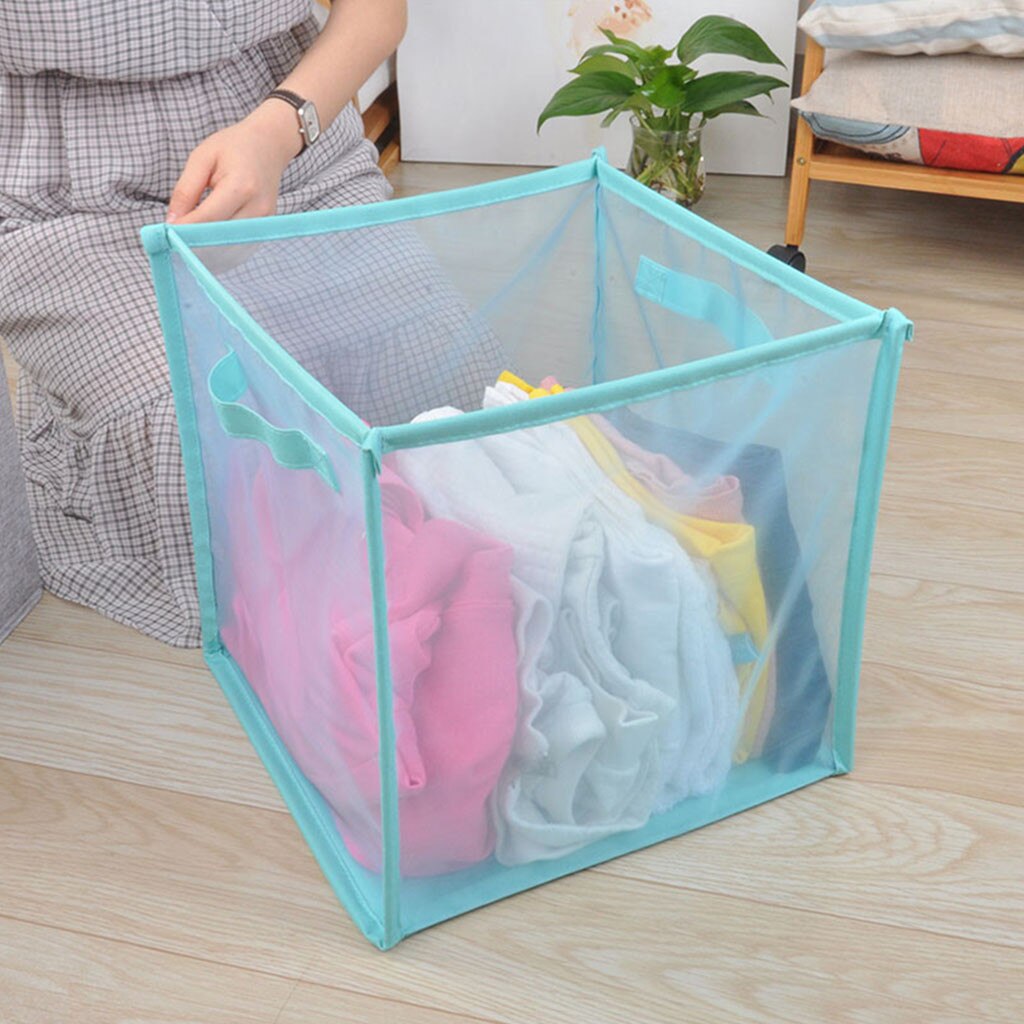 Net Cloth Hanger Storage Basket Collapsible With Carry Handle Dirty Clothes Free Standing Folding Laundry Hamper Bag