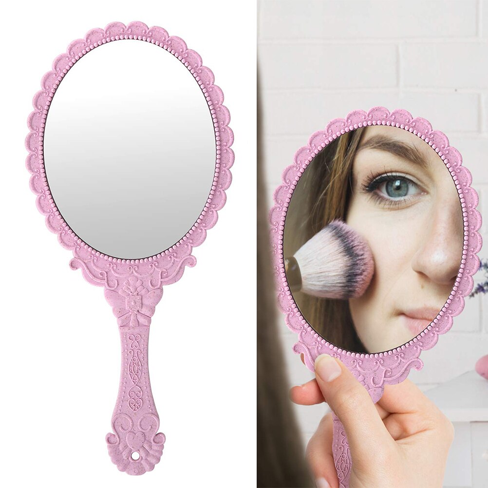 2pcs Handheld Makeup Mirrors Retro Pattern Mirrors Portable Cosmetic Mirror Mirror for Girls