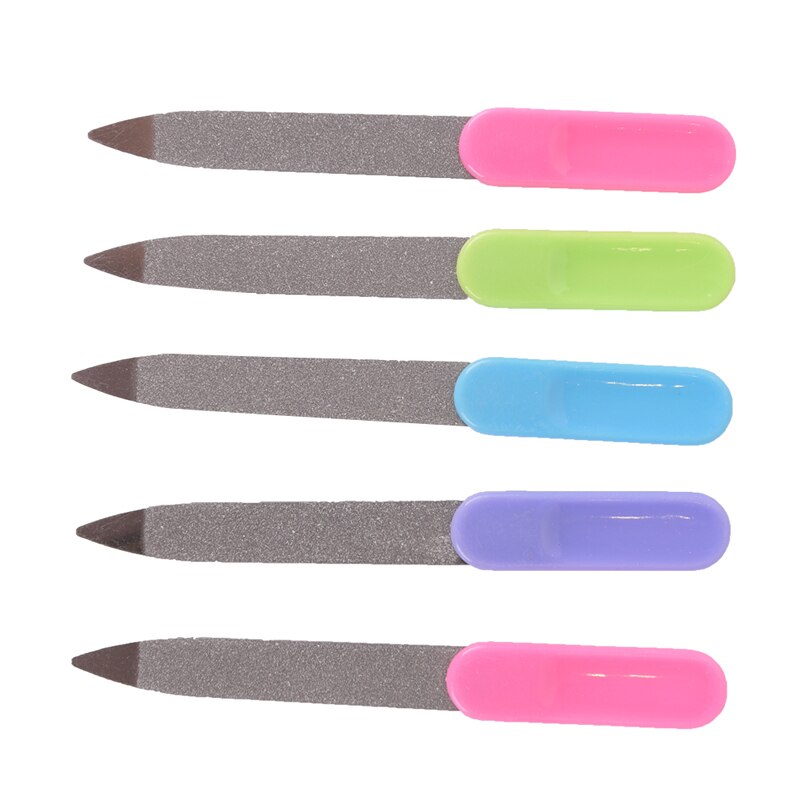5pcs/lot Nail Art Buffer Files Plastic Handle Metal Double Sided Nail Files Pro Nail File DIY Manicure Pedicure Tool