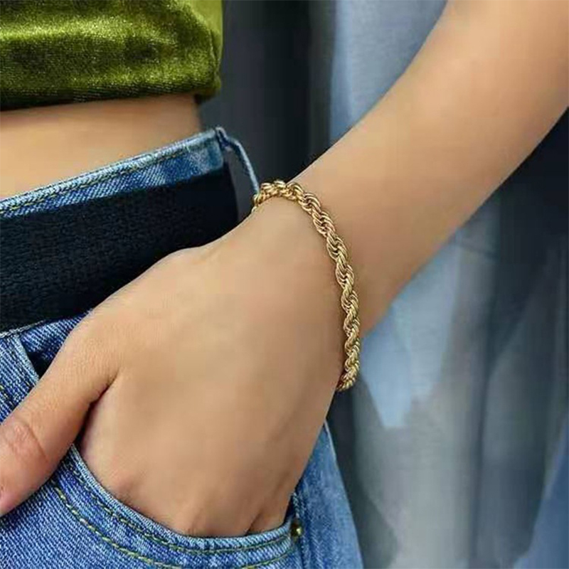 Xiyanike 316L Roestvrij Staal Gouden Kleur Twist Armbanden Trendy Touw Ketting Armbanden Voor Vrouwen Party Sieraden