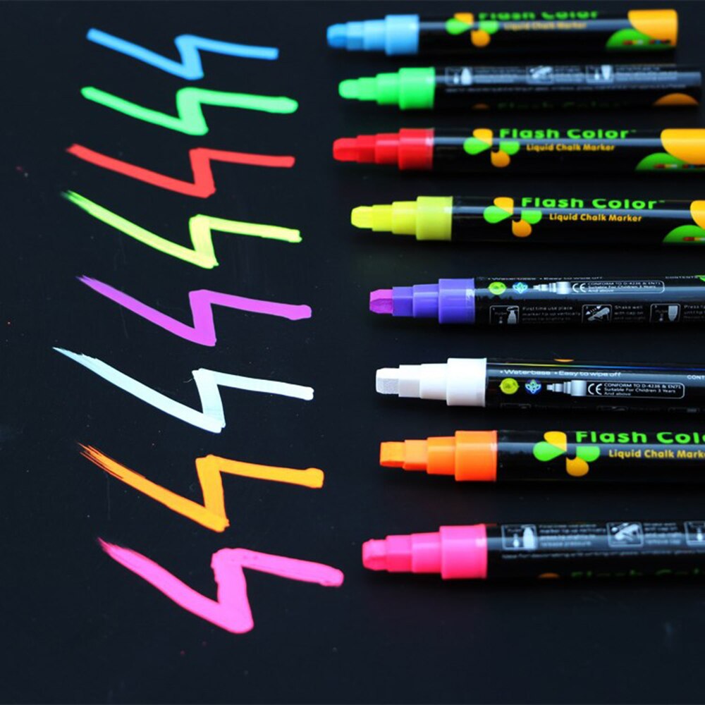 1 pc vloeibare krijtmarkers, uitwisbare markeerstiften in meerdere kleuren, led-schrijfbord, glazen raamkunst, 8 kleuren markeerstiften