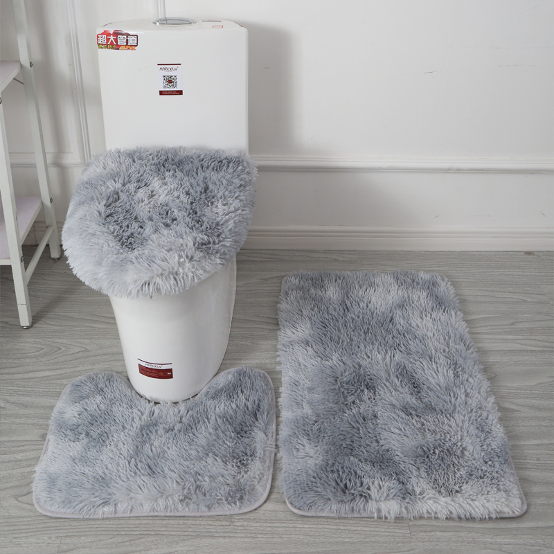 3pcs/set Tie-Dye Colorful Bathroom Mat Set Non-slip Bath WC Carpets Rectangle U-shape Bathroom Toilet Rugs And Lid Cover Kit: grey