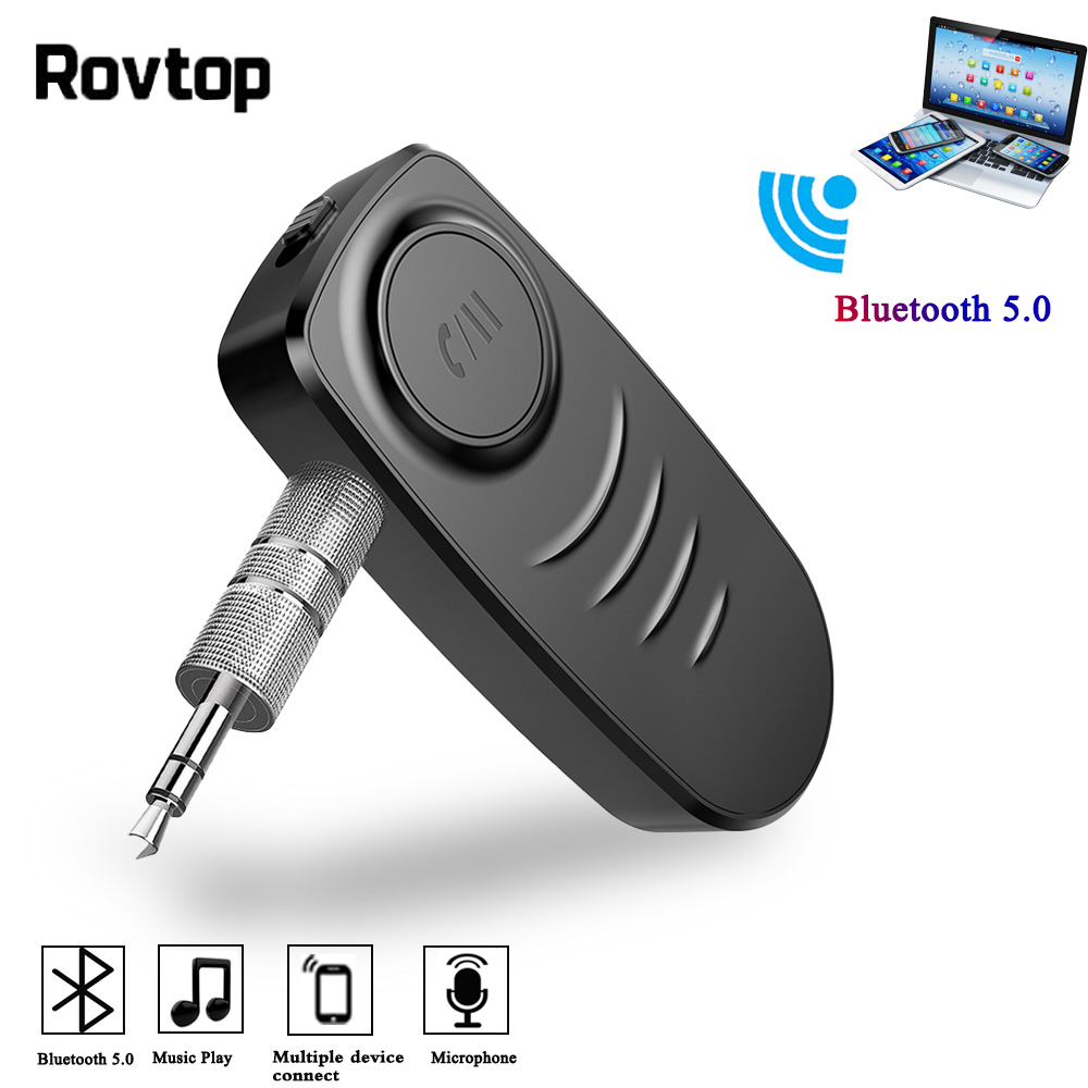 Rovtop Bluetooth 5.0 Car Audio Receiver Adapter 3.5 Mm Jack Aux Draadloze Stereo Muziek Audio Receiver Met Mic Bluetooth Adapter
