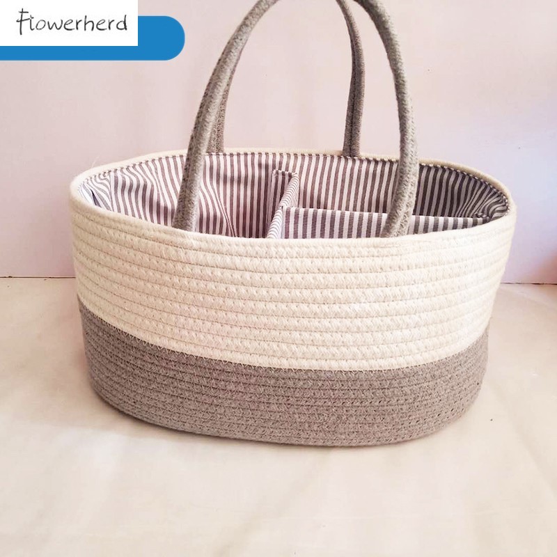 Stor baby ble caddy organizer kurv bomulds reb håndlavet ble opbevaring kurv bærbar til piger børnehave ble organisator