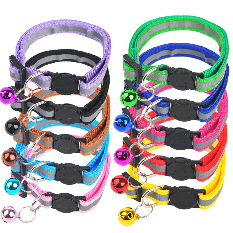 1PC Cats Bell Collars Adjustable Nylon Kitten Safe Necklace Reflective Cat Collar Buckles For Cute Pets Cat Accessories Supplies