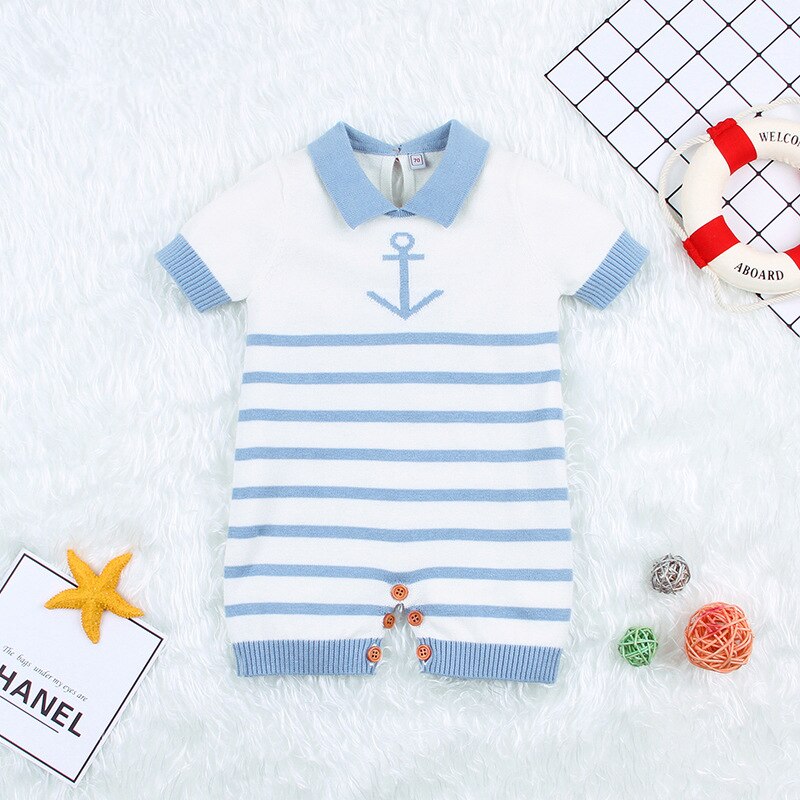 cotton knitted baby Sweater boy blue navigation theme Sweater turn down collar knitting inner clothes short sleeve boy jumpers