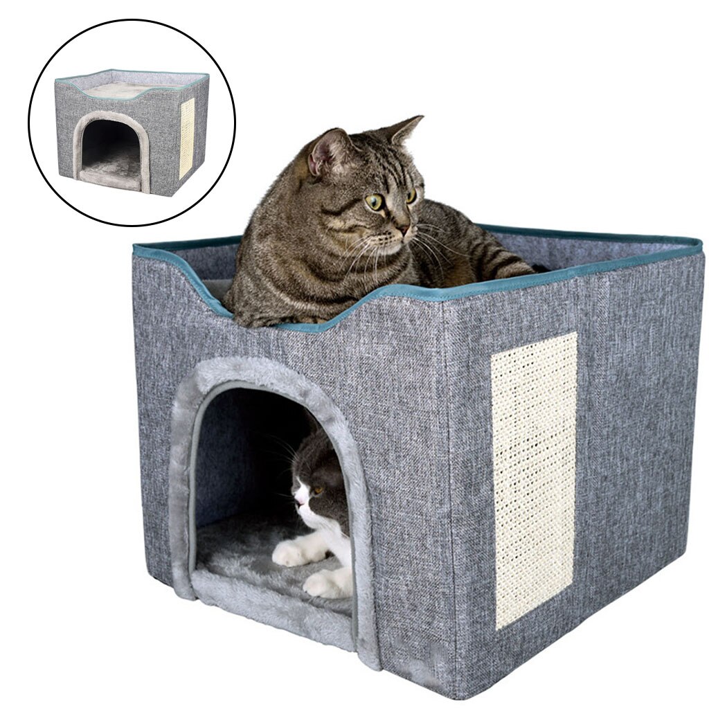 Lit pour chat pliable, résistant aux rayures, cachette pour chaton, grande grotte d&#39;hiver pliable pour chiot et chat d&#39;intérieur: Grey