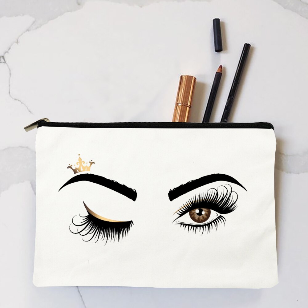 Auge Wimpern Gedruckt Frauen Kosmetische Fällen Tasche Leinwand Reißverschluss machen-hoch Lagerung Organizer Bleistift Taschen Reise Handtasche: W00804-TBWH-D