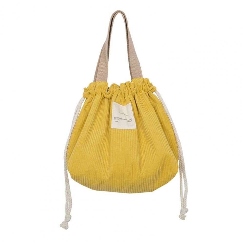 Thermal Insulated Lunch Bag Drawstring Thermal Insulated Bag Corduroy Beach Picnic Lunch Bag for Work Outdoor Lightweight: Yellow
