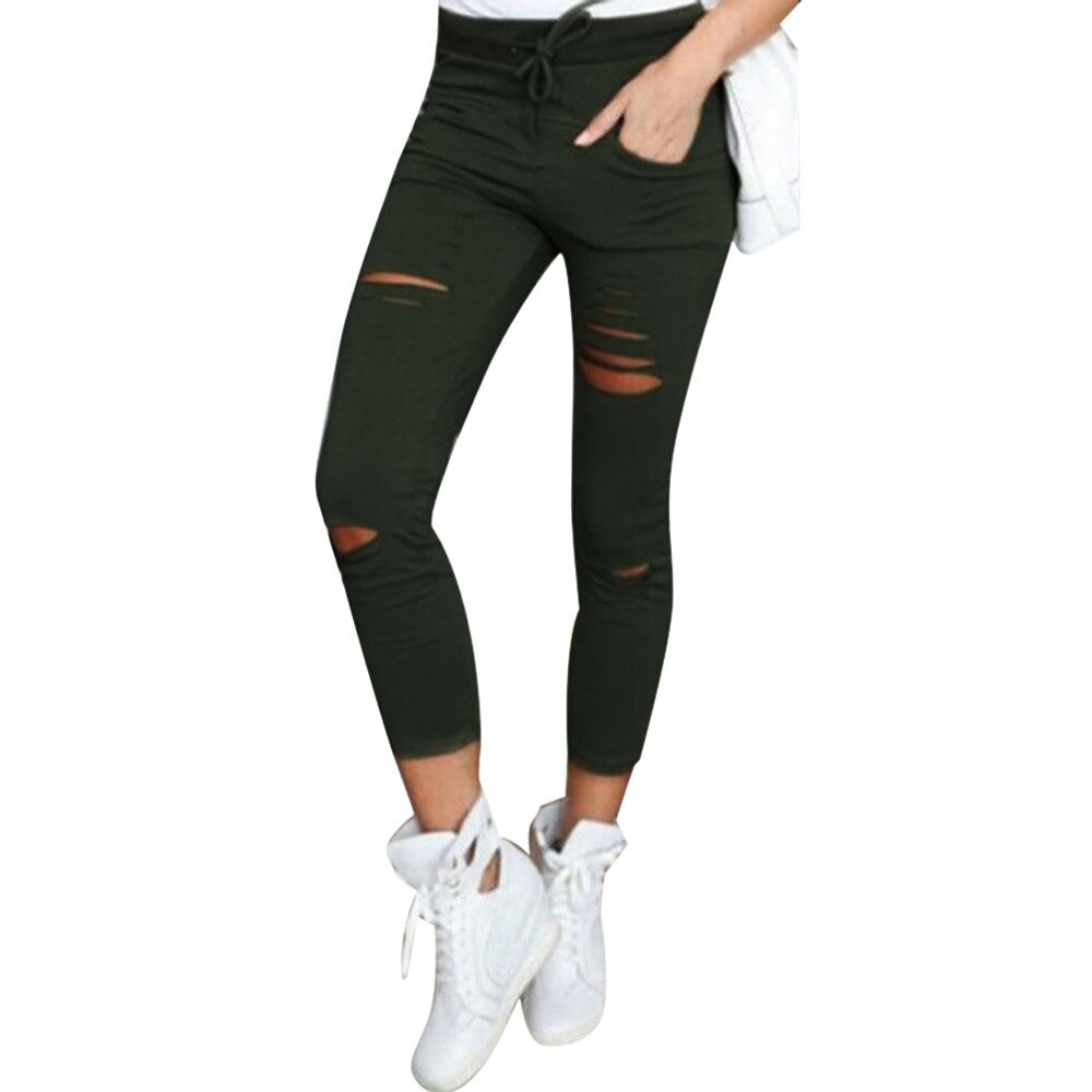 Hardloopsportkleding casual dames skinny gescheurde broek hoge taille stretch slanke broek broek  #4 nv 29