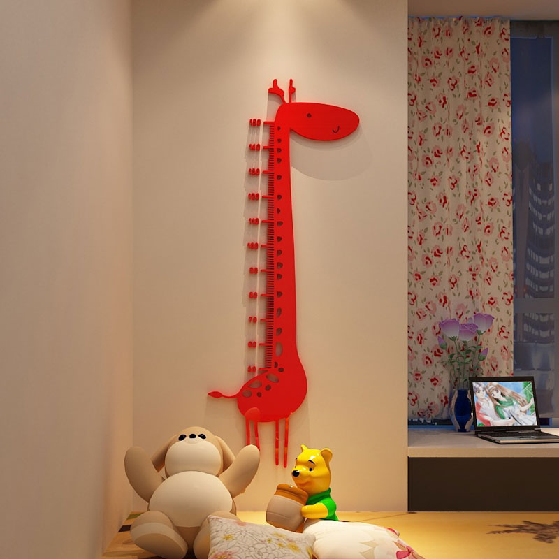 Autocollant mural girafe Animal | Étiquette de hauteur en acrylique 3D, mètre de croissance, pour chambre d'enfant, salon, véranda, décor pour pépinière, télémètre