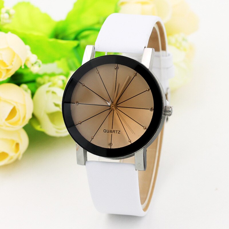 Ronde Paar Horloge Zwart en Wit Bruin Dial Lederen Pointer Mannelijke en Vrouwelijke Student Temperament Horloge: Style 2 woman