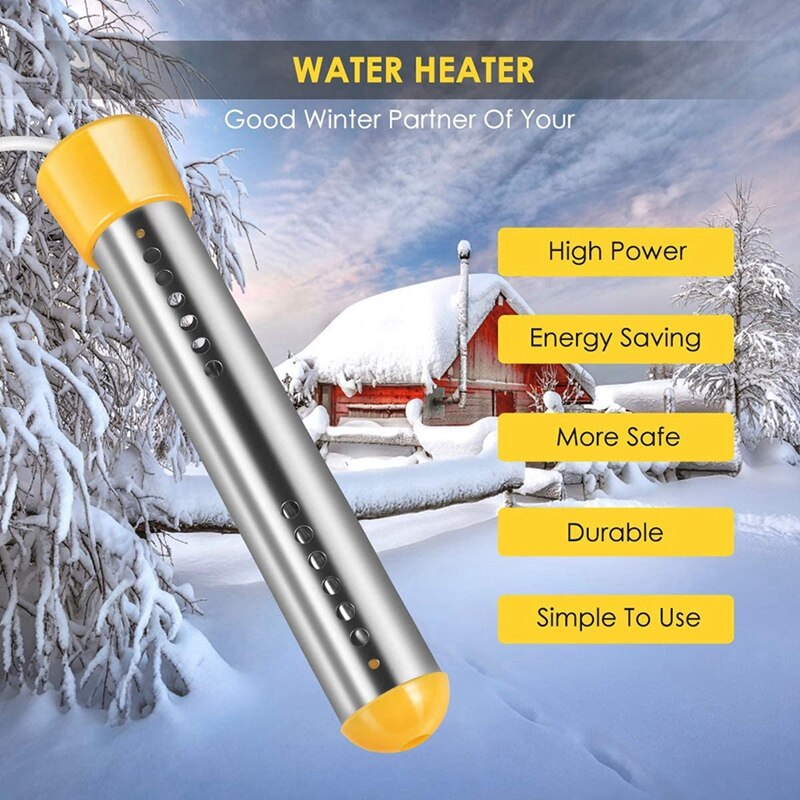 Immersion Water Heater, Stainless Steel Shield and Thermostat Heater, Thermostat 1500W with Digital Thermometer US Plug