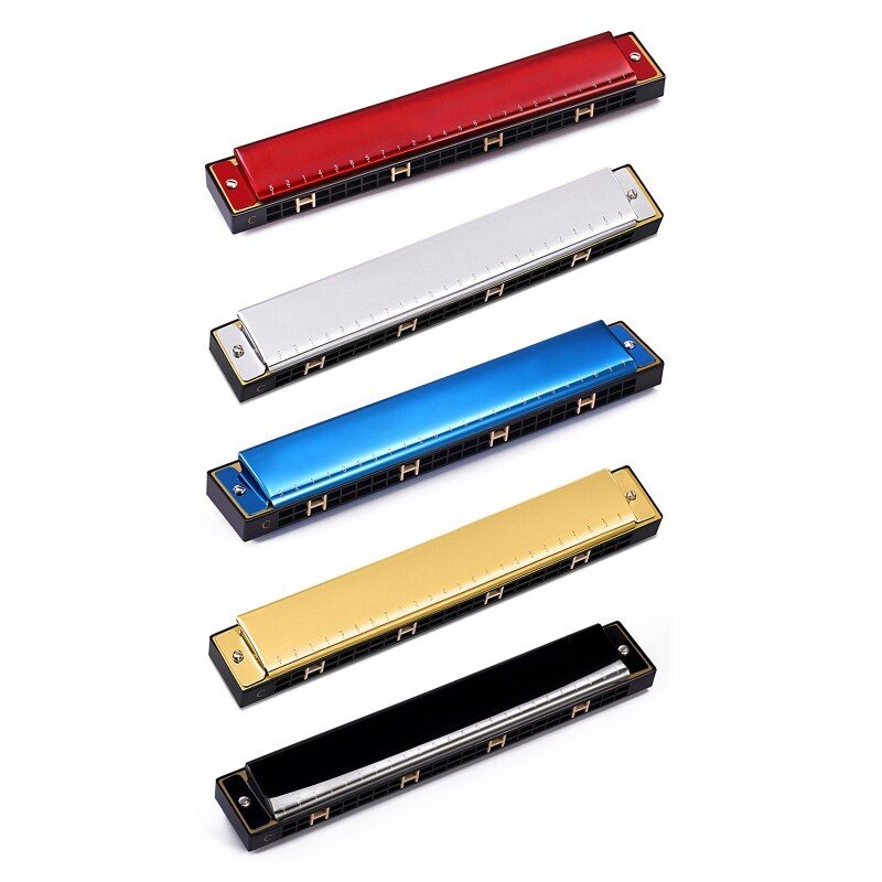 Harmonica Harp Harmonica Key of C 24 Hole Polyphony Organ Diatonic Mouth for Blues Folk Jazz Pop,Blue Green Red Gold etc