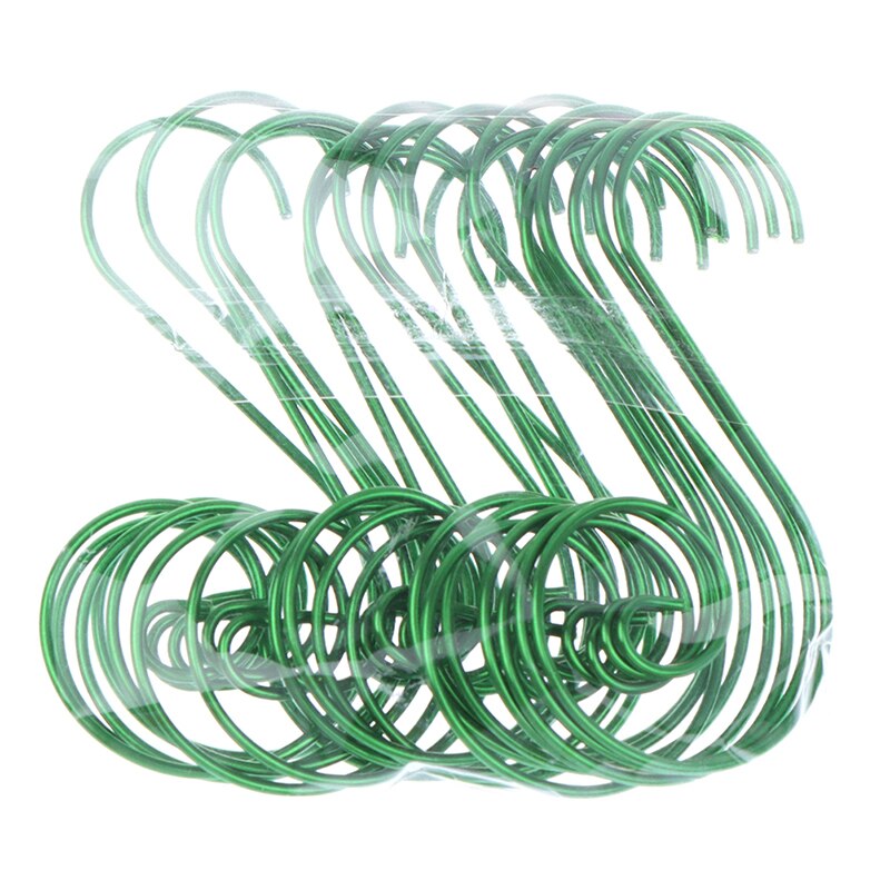 20pcs Multi-purpose S-shaped Hook Rack Mini Metal S Shape Hooks Christmas Tree Holder Decoration Stainless Steel Hook: green