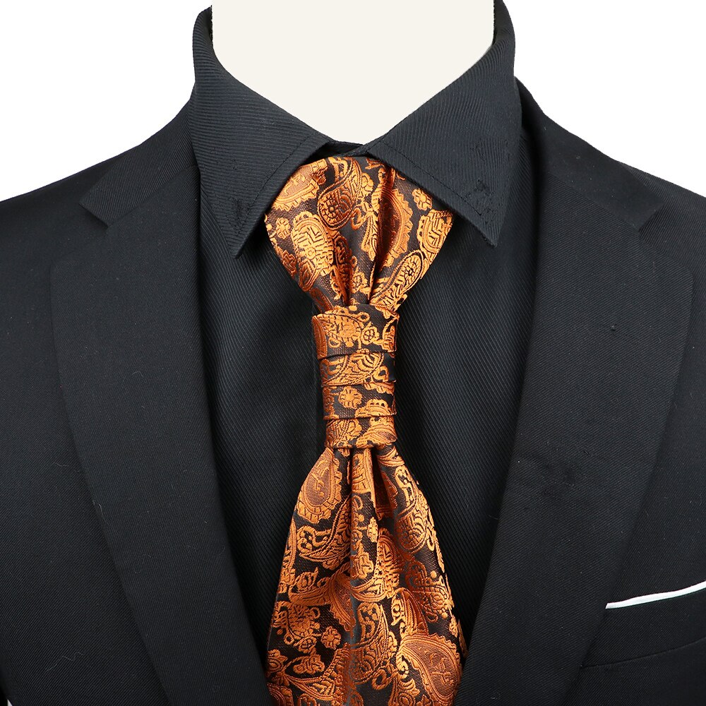 Corbata de Ascot de Cachemira de lujo para hombre, corbata de esmoquin para boda, de negocios, corbata de 10CM con patrón Vintage, accesorios para caballero: Negro