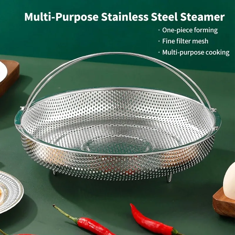Stainless Steel Food Steamer Basket Pressure Cooker Steamer Basket with Handle Steaming Grid Drain Drainer Cooking Utensils