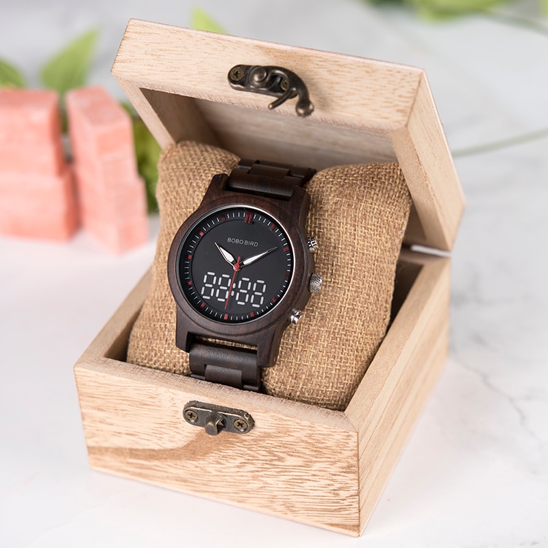BOBO BIRD-Reloj de pulsera para hombre, Digital, de madera, de cuarzo, con pantalla Dual, de madera, novedad de , Top C-dR02