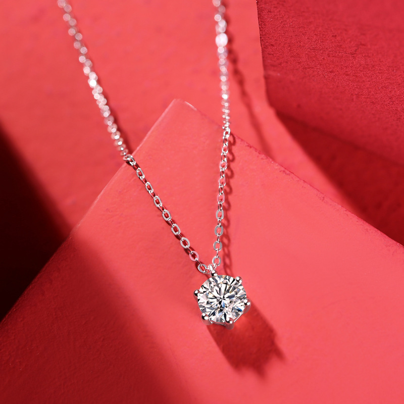 1 ct moissanit-anhänger 925 sterlingsilber mit schlüsselbeinkette – schlichter, runder schliff #39 feines schmuckstück, ideal für damen, zum geburtstag