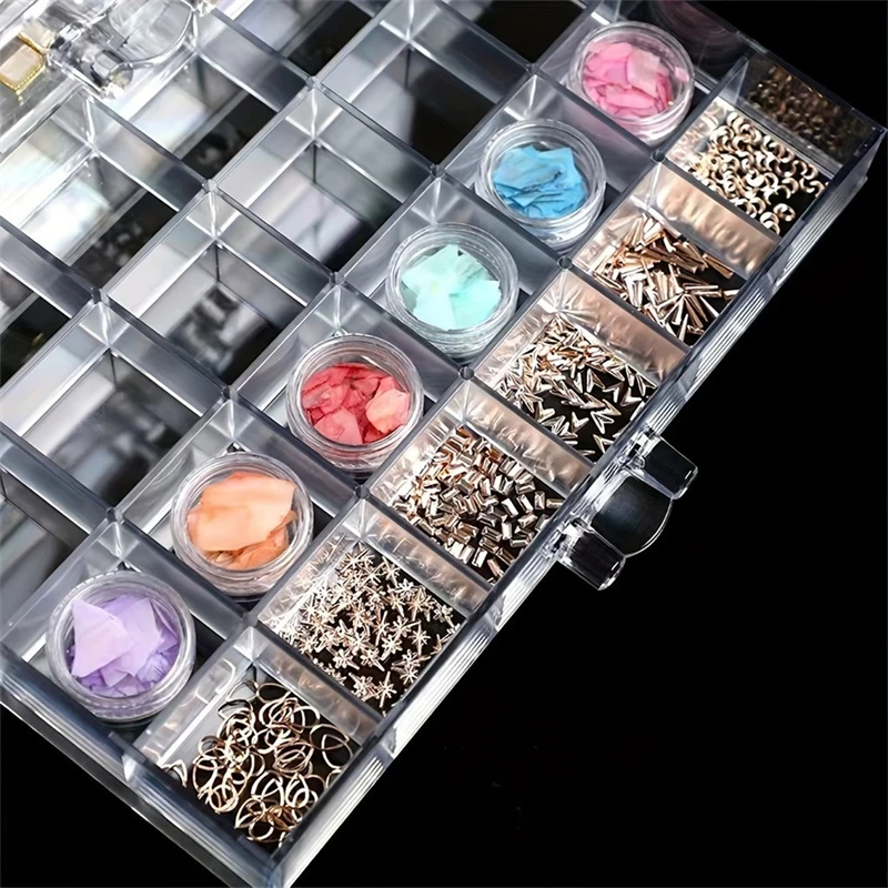 Caja de almacenamiento con compartimento para decoración de uñas, 72/79/120 rejillas, organizador acrílico transparente para cuentas, accesorios de manicura DIY