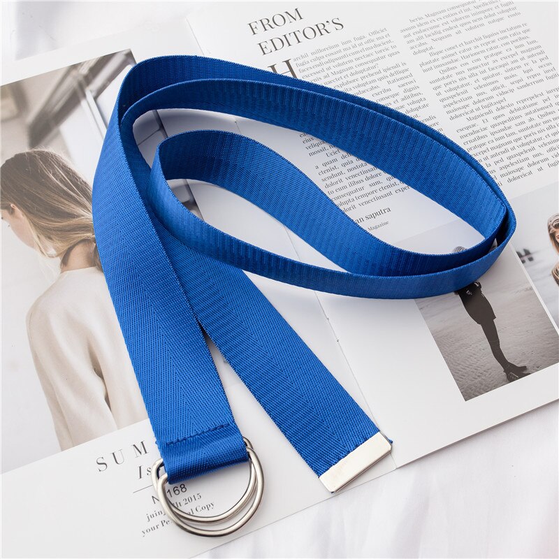 FOLOBE Women Unisex Belt Solid Canvas Belts Woven Female Fabric Waistband White Black Red Yellow Men: Blue