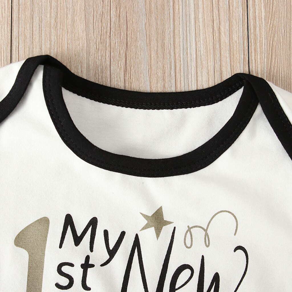 Infantil recém-nascido do bebê meninas meninos feliz anos novos macacão macacão roupas casuais lazer sólido o-pescoço moda manga longa macacão