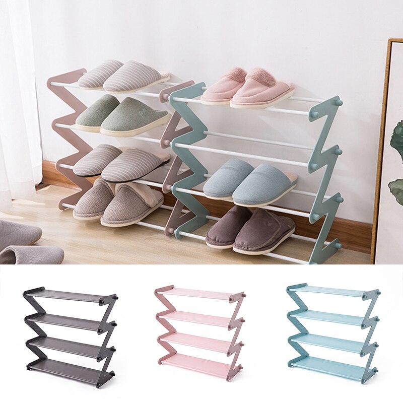 4 -Tier Stackable and Expandable Shoe Rack Z-shaped Footwear Organizer Shoe Shelf Storage Organizer Household PR