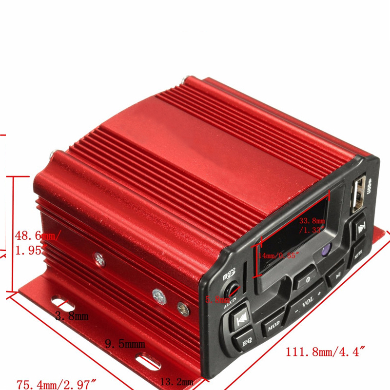 12V Motorcycle Bluetooth Audio Remote Control Stereo 2 Speakers Waterproof FM Radio Motorcycle Red Sound System SD USB MP3