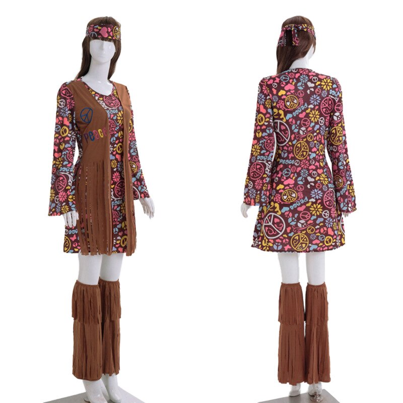 Volwassen Kid 60's Hippie Kostuum Bloem Power Disco Kostuum Dames 70s Diva Fancy Dress Outfit Halloween Kostuums voor Vrouwen meisje: adult / M