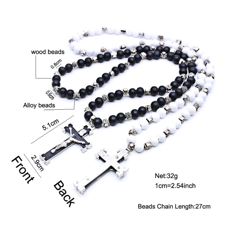 Rozenkrans Ketting Jezus Christus Kruis Hanger Kettingen Lichtmetalen Bead Lange Ketting Unisex Christian Mode-sieraden