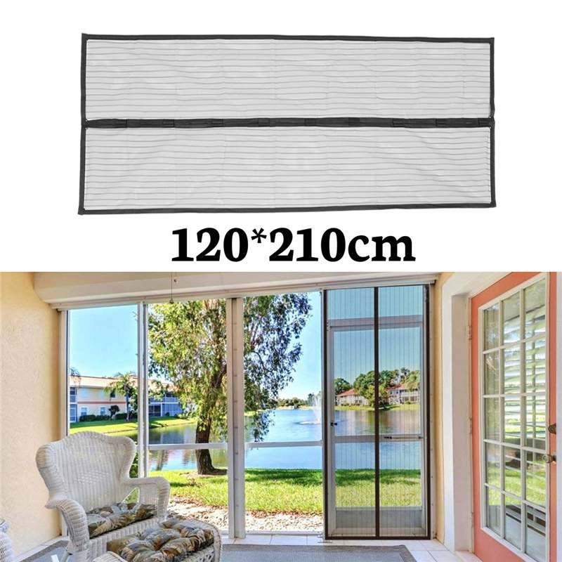 5 størrelser sort polyester mygbestandige møller skærm blødt garn dørtæppe flue insekter gardin dæmpning kryptering magnetisk net dør: 120 x 210cm