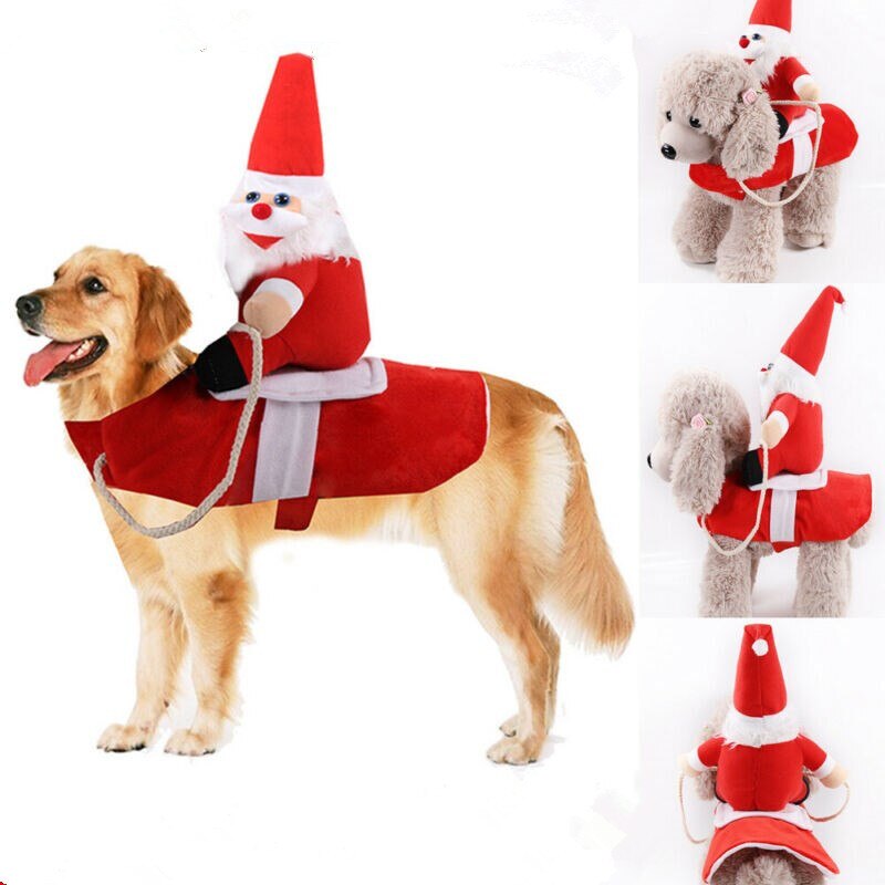 Kerst Kerstman Pet Dog Fancy Dress Jasje Kostuum Outfit Kleding Huisdier Rijden Set Apparel