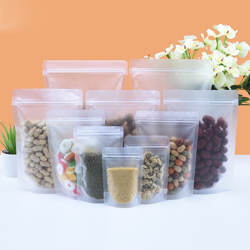 50 Pcs Zipper Bags Reusable Food Saver Storage Sack Snacks Ziplock Sealed Packet Fresh Package Transparent Frosted Packing Box