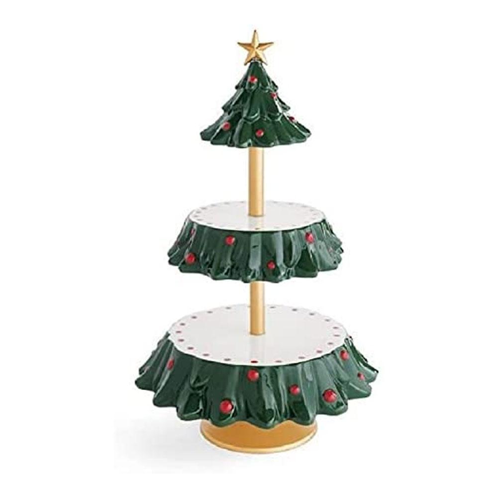 Soporte de árbol de Navidad para aperitivos, mesa de postre, plato de fruta, soporte de pastel de doble capa, plato de dulces para en casa, bandeja de aperitivos, decoración de Navidad