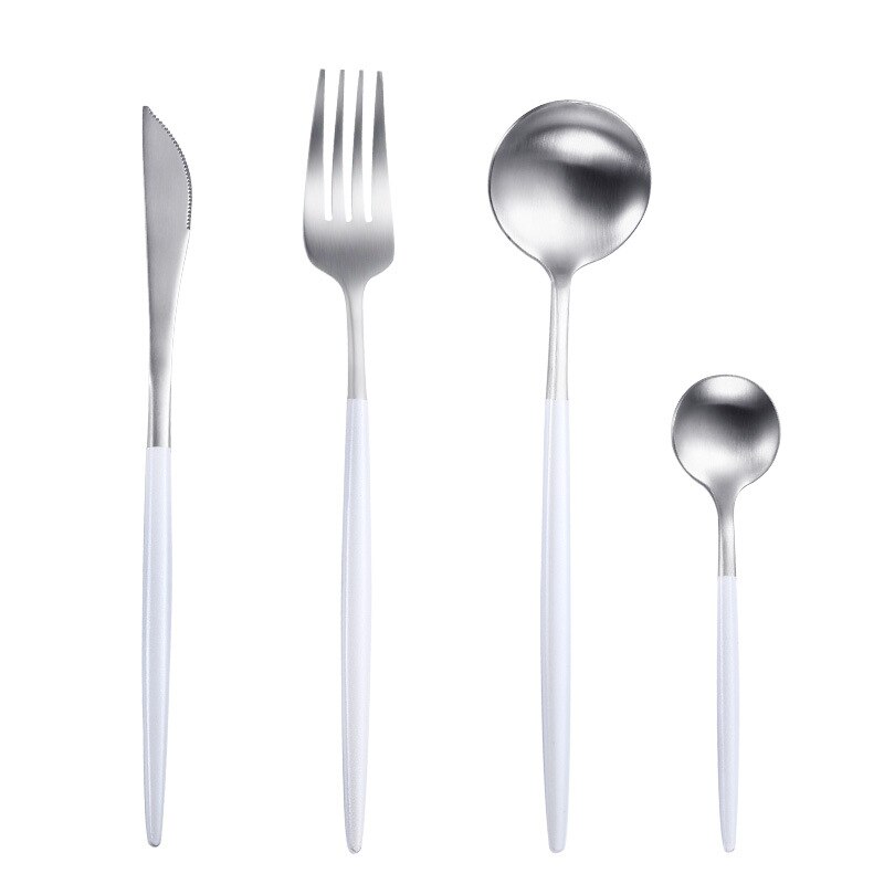 Bestekset zwart goud vork lepel messenset roestvrij staal servies reisserviesset voor bruiloft: Wit zilver