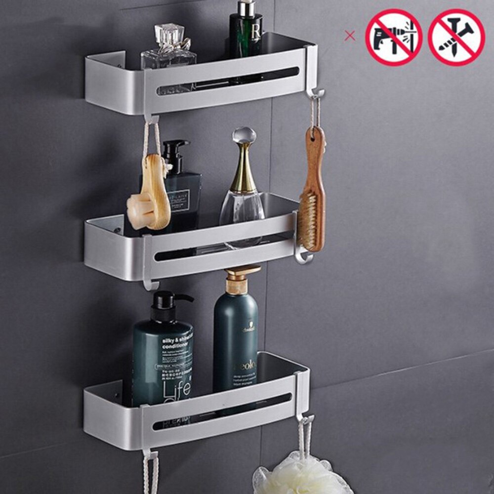 Dreieck Handtuch Dusche Storage Rack Schwarz Ecke Regale Wand Montiert Aluminium Lagerung Korb Organizer Bad Zubehör: S-Rectangle-3 tiers