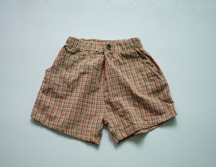Koreansk stil sommer unisex børn plaid shorts chic afslappet bukser småbørn børn shorts 2-7y: Orange / 2t