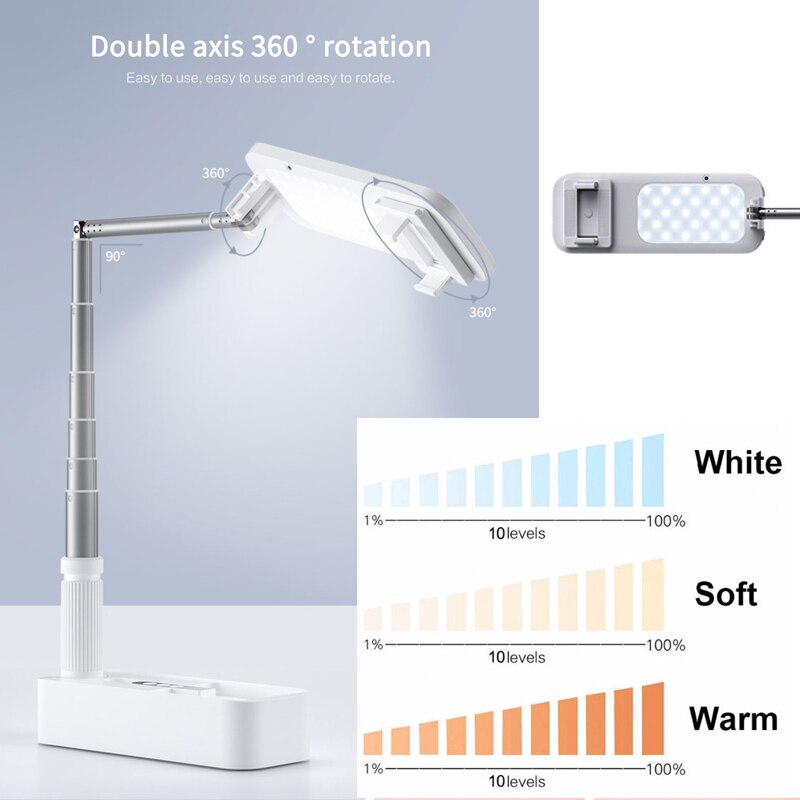 Selfie Fill light 360 Degree Rotating Adjustable Phone Holder Stand with Rechargeable Wireless Dimmable LED Selfie Fill Light
