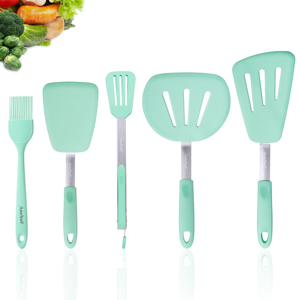 Premium cooking utensils Flexible Silicone Turner set Egg Pancake Fish and Flipper Spatula kitchen tools 5 pcs: Default Title