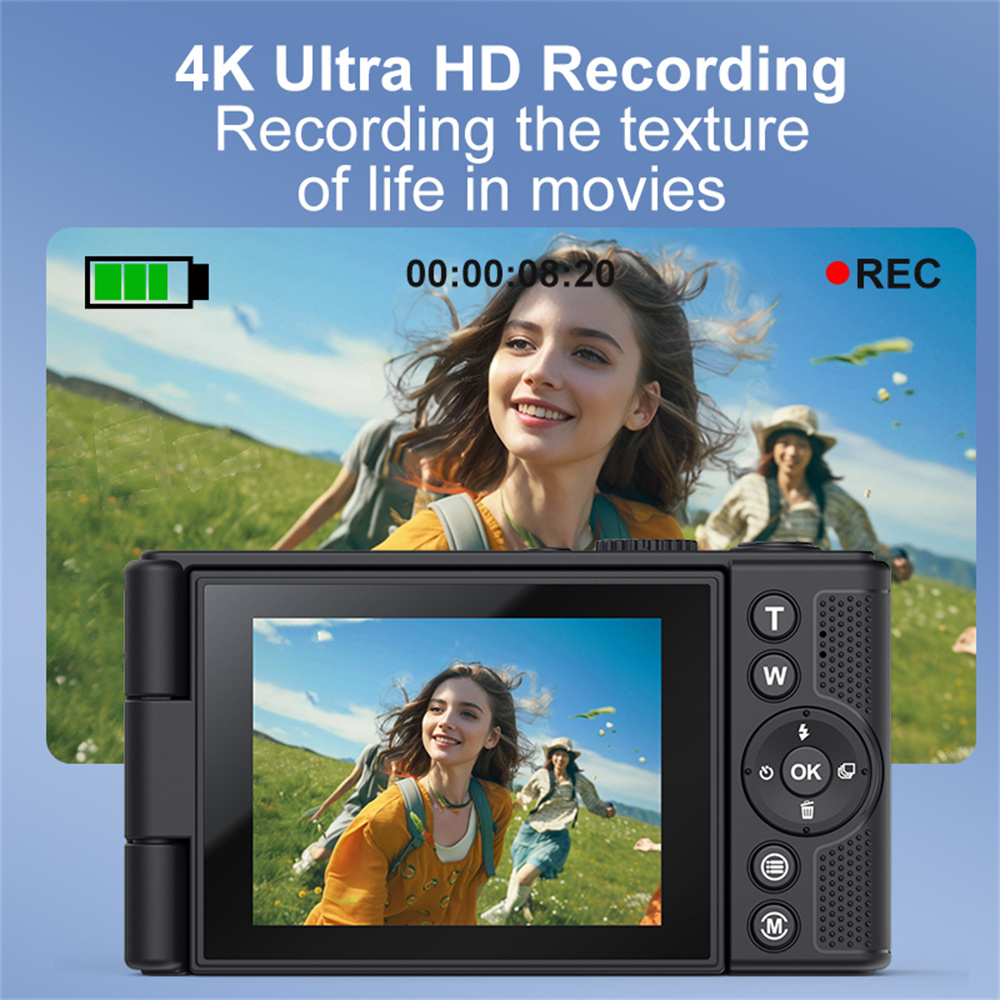 4K Digital Camera Photography Camera 18X Zoom 64MP Autofocu Vlog Video Recorder Compact Camera 2.8 Inch 180° Flip Screen CCD