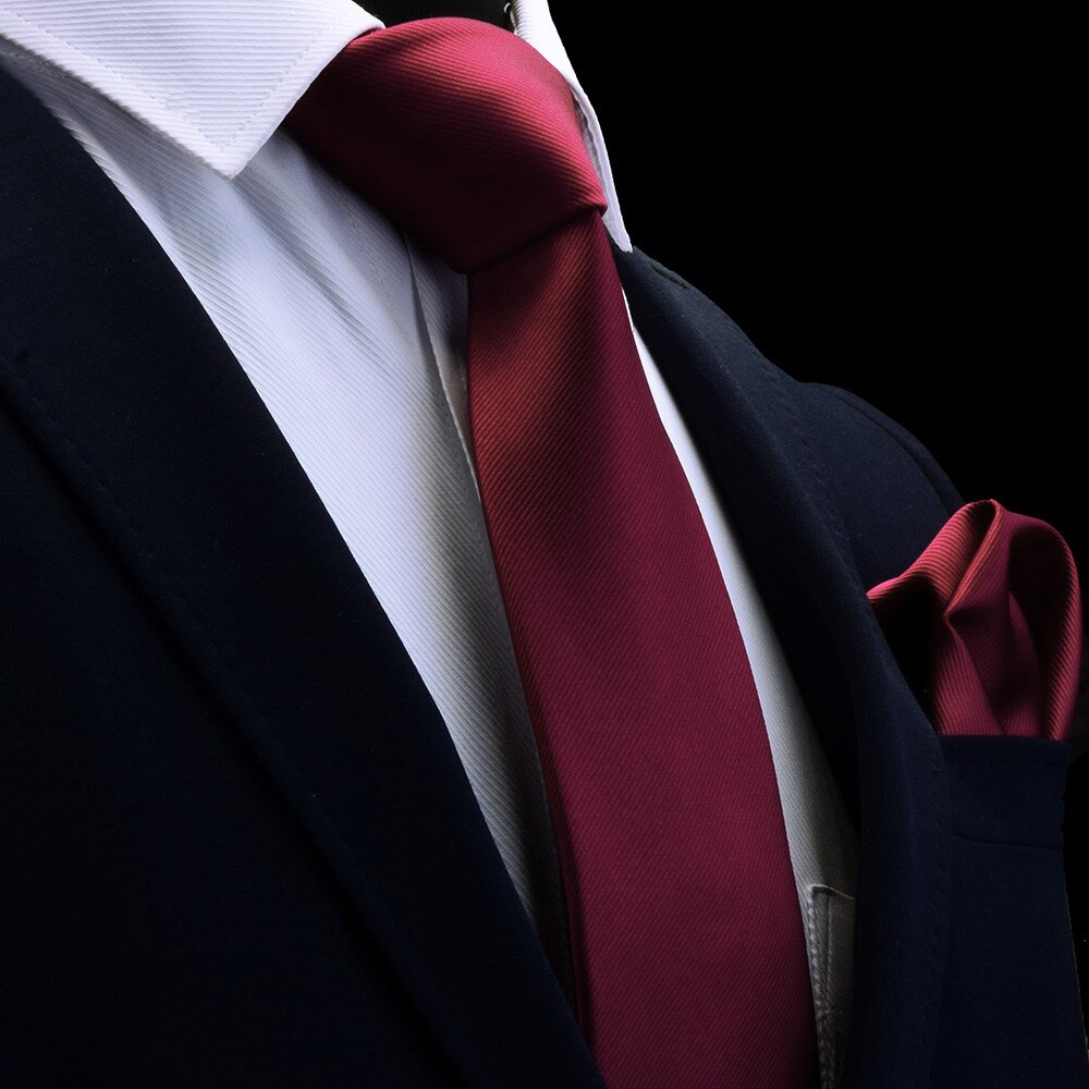 Bröllopsslips näsduk män slips röda solida slipsar för män business 8cm dropshiping brudgummen hals slips ficka fyrkantig set: 06