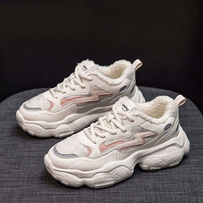 Winter dames sneakers flats platform katoenen schoenen vrouw casual veterschoen antislip plus fluweel om warm te houden damesschoenen