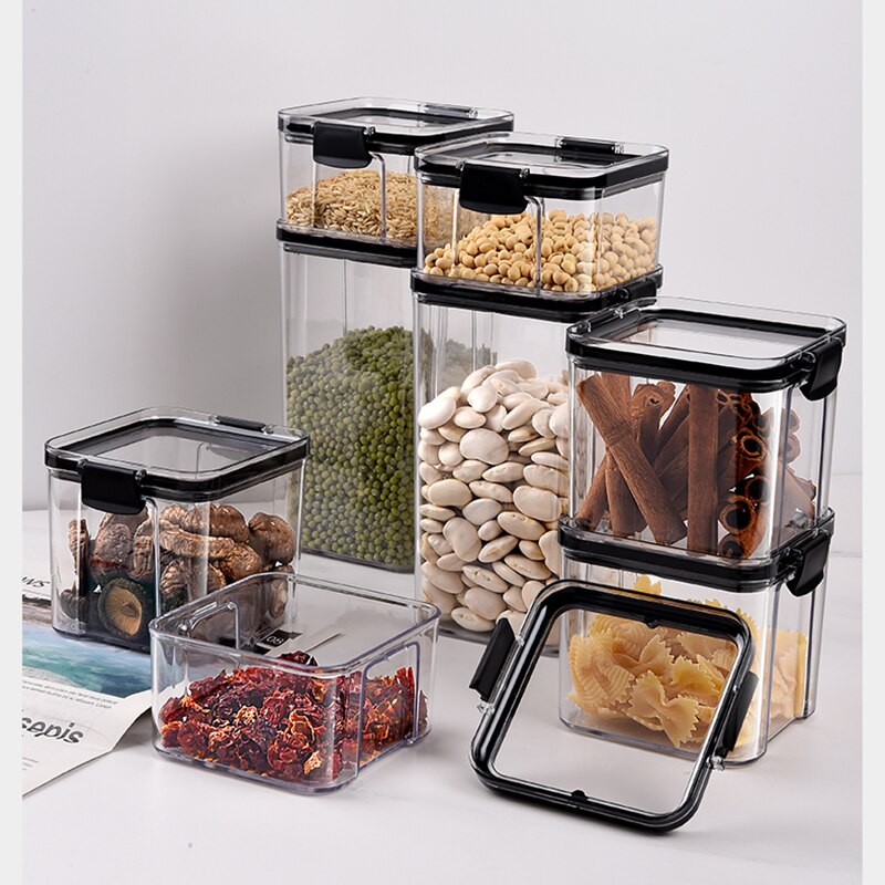 1300ml PET Plastic Food Containers Stackable Transparent Grain Food Storage Box Kitchen storage jar Noodles Sealed Containers